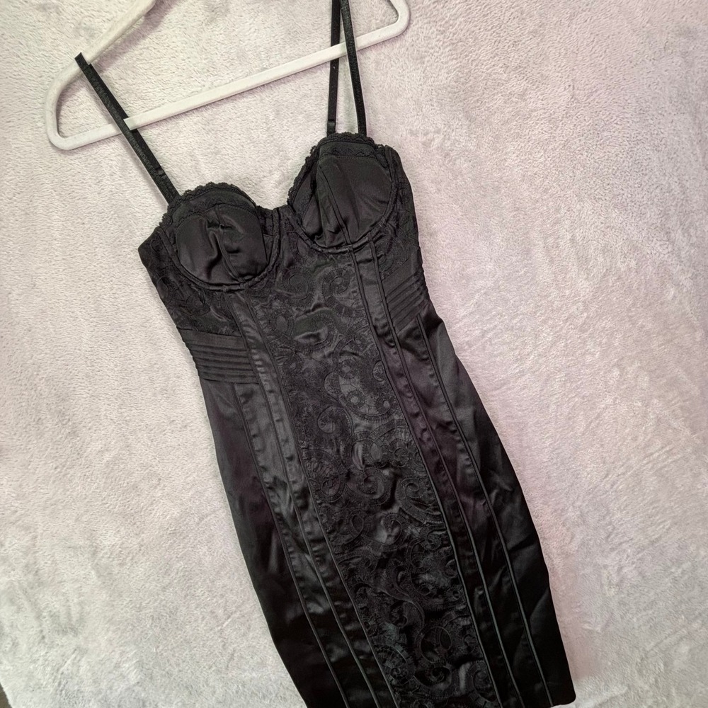 Guess by Marciano Women Dress Sz 4 Black Lace Corset Satin Bodycon P03K5602000